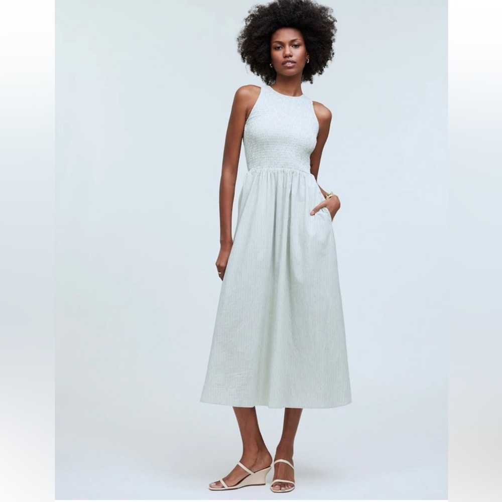 NWT Madewell The Melody Smocked Midi Dress Pistachio Green
